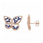 Pendientes de mariposa de plata bañada en oro rosa con circonita azul de Marketplace New York