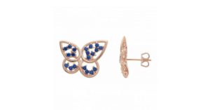 Pendientes de mariposa de plata bañada en oro rosa con circonita azul de Marketplace New York