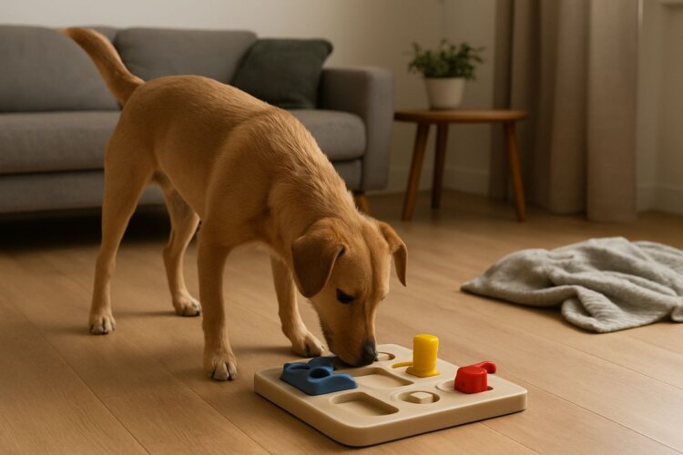 Fotografía editorial sobre Ideas de juegos interactivos para perros en pisos pequeños (yam)
