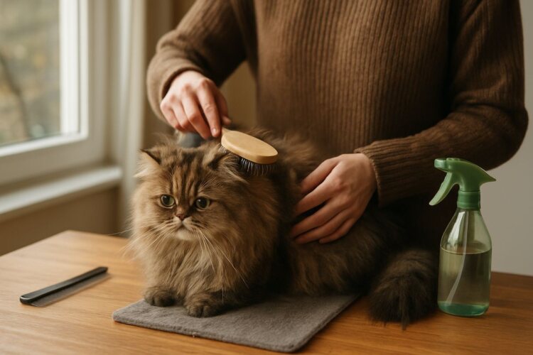Fotografía editorial sobre Cuidado del pelo de gatos de pelo largo (yam)